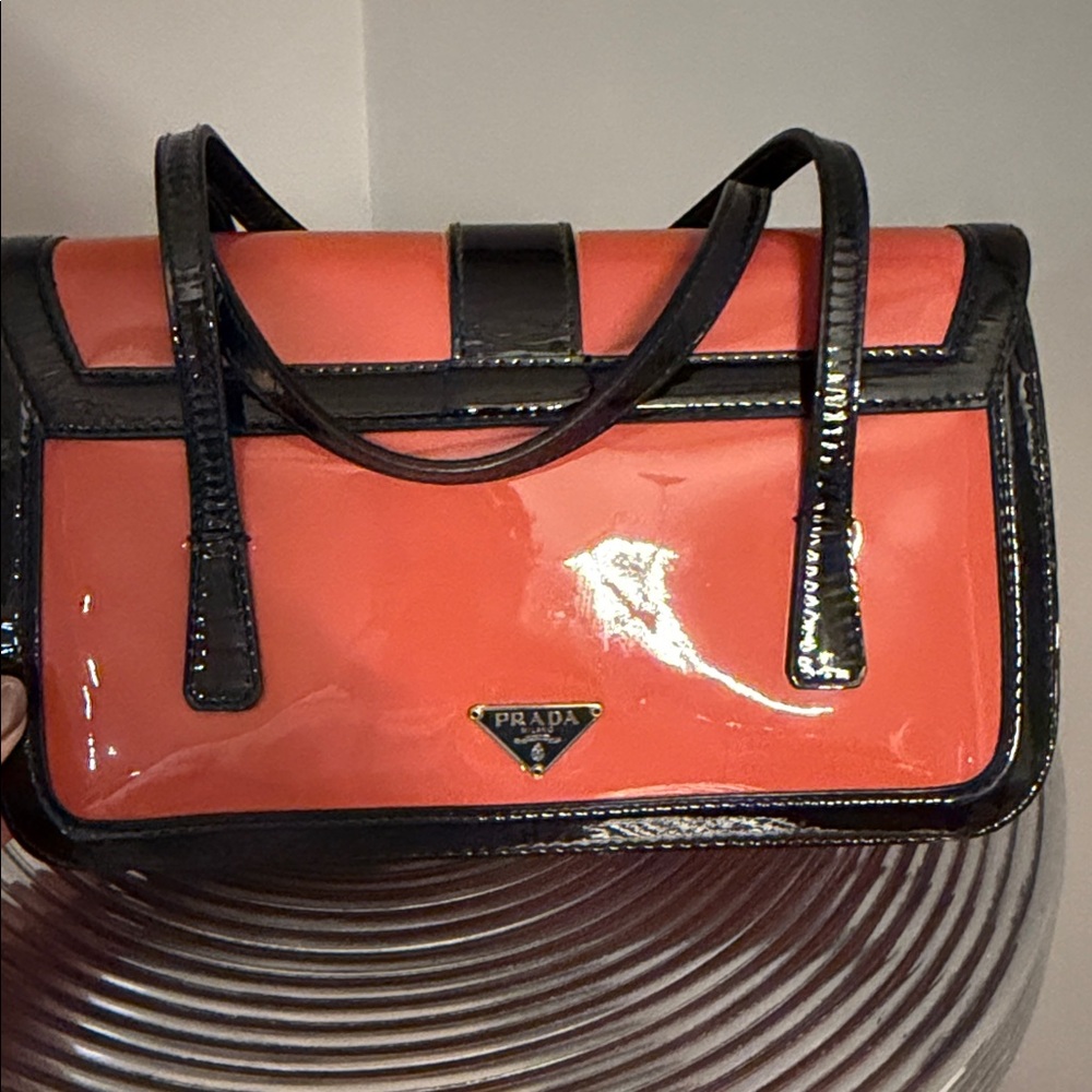 Prada Orange and Black Patent Leather Satchel - Picture 6 of 9